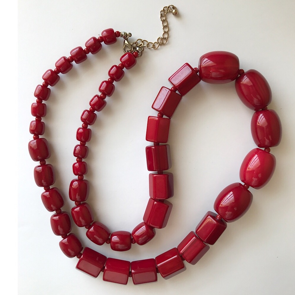 Red Wooden Bead Necklace